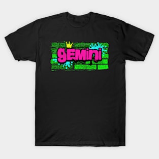 Gemini Retro Graffiti 80s Zodiac Birthday June May Astrology T-Shirt